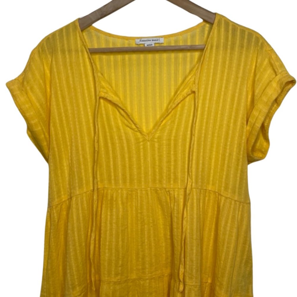 AMERICAN EAGLE | Tiered Yellow Cotton Babydoll Tunic Blouse | Size M - Picture 2 of 10